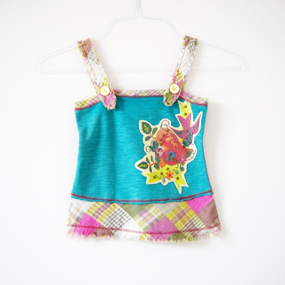 HANNAH BANANA Teal Green Bohemian Boho Patchwork Plaid Tank Top | Size S